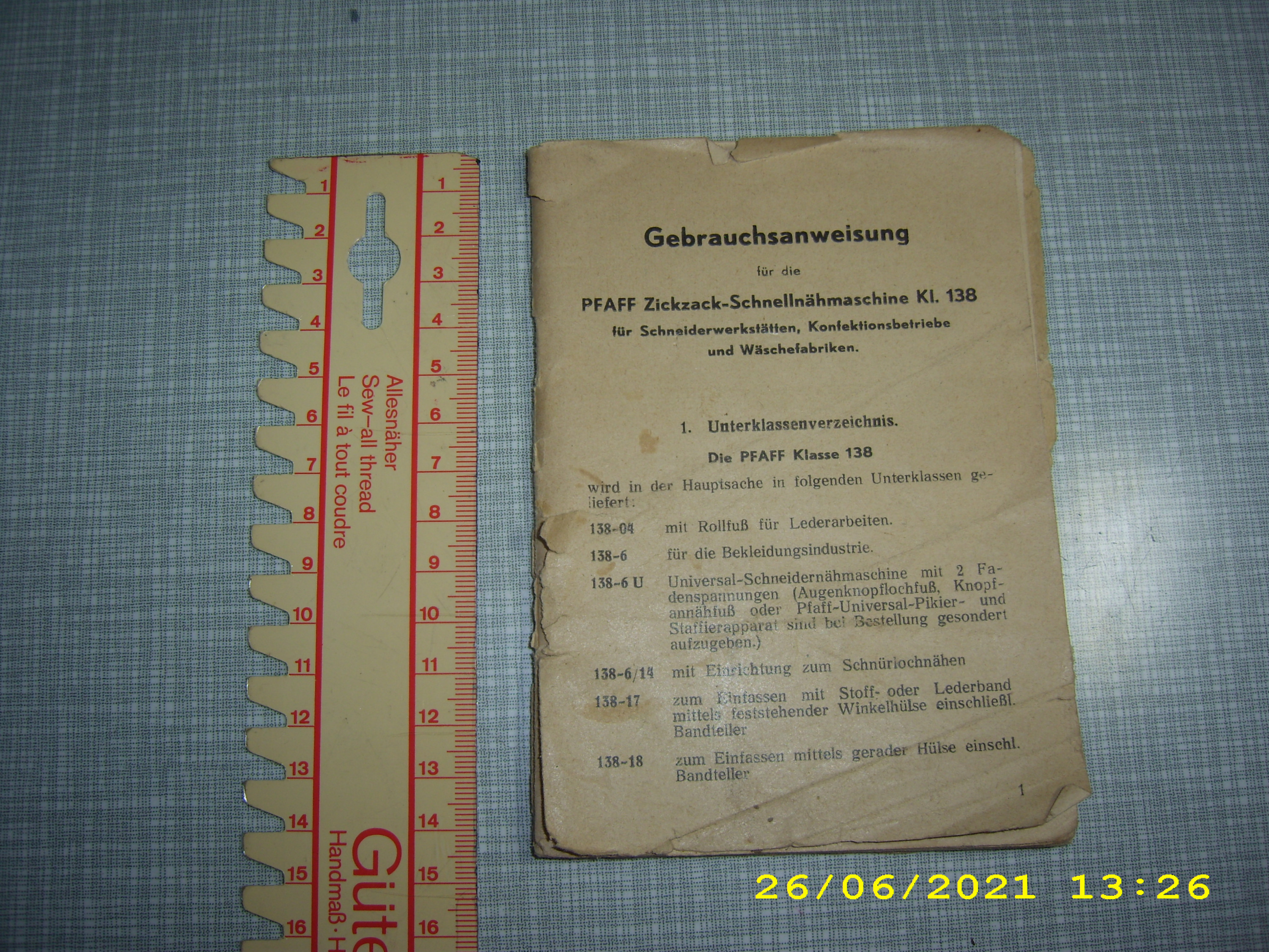 Gebrauchsanweisung 138 -6 -U (in schwartz) Komplett mit Originale Gebrauchs Anweisung.